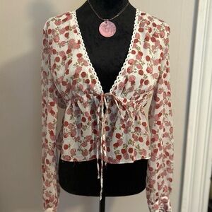 Emory Park Pink Floral Sheer Peasant Top
